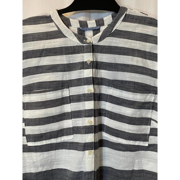 NEW Merona Button Up Tunic XXL Gray & White Striped 100% Cotton - Picture 2 of 5